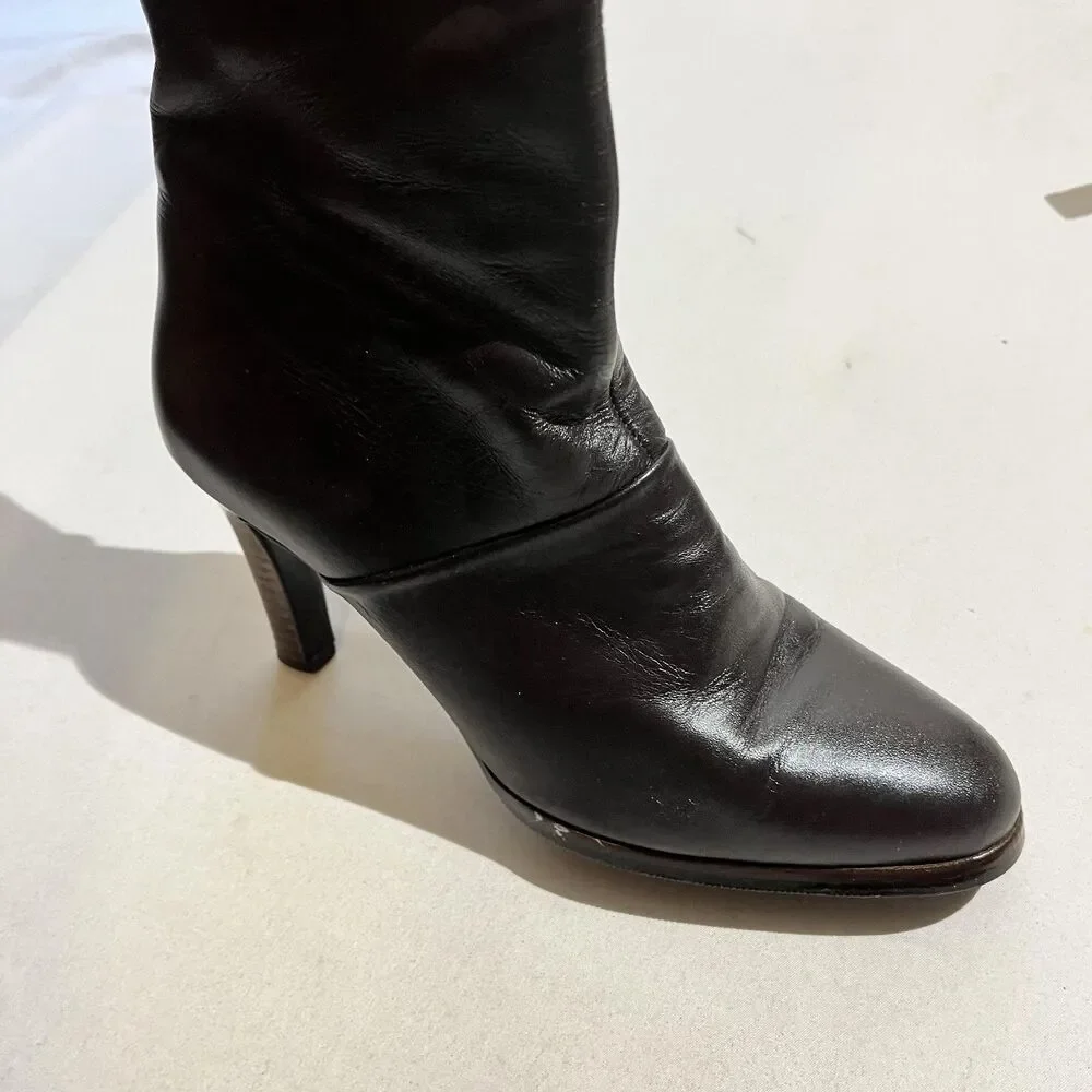 Vintage Gogo Boots 70s Disco Boho 60s California 8.5 Calf High Heel Zip Stacked